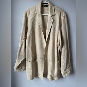 VTG 90s Savannah 100% Silk Knit Oversized Blazer Jacket Hippie Boho Beige Size S